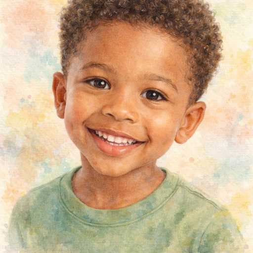 Same child illustrated in Watercolor style