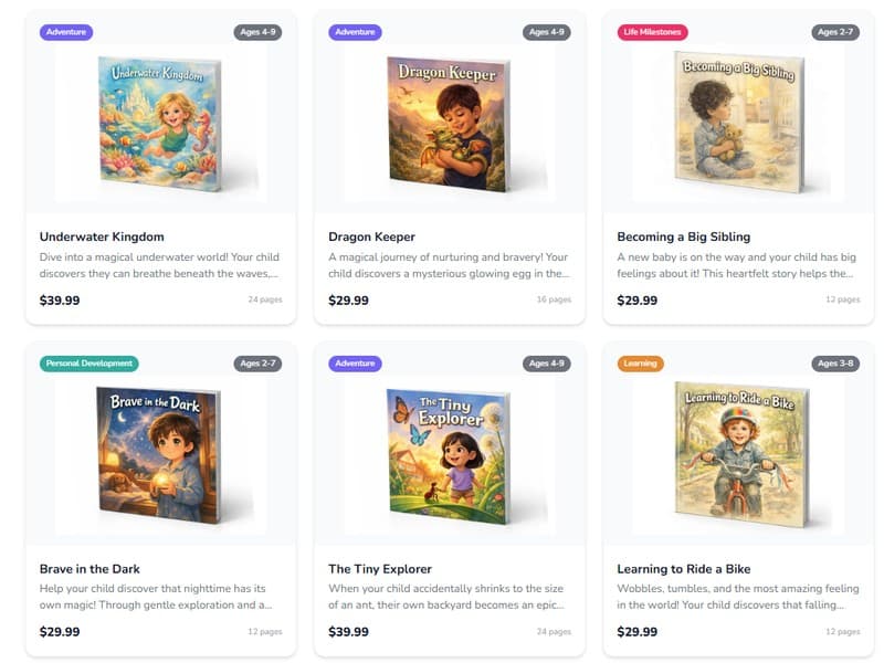 Story theme selection grid showing themed cards